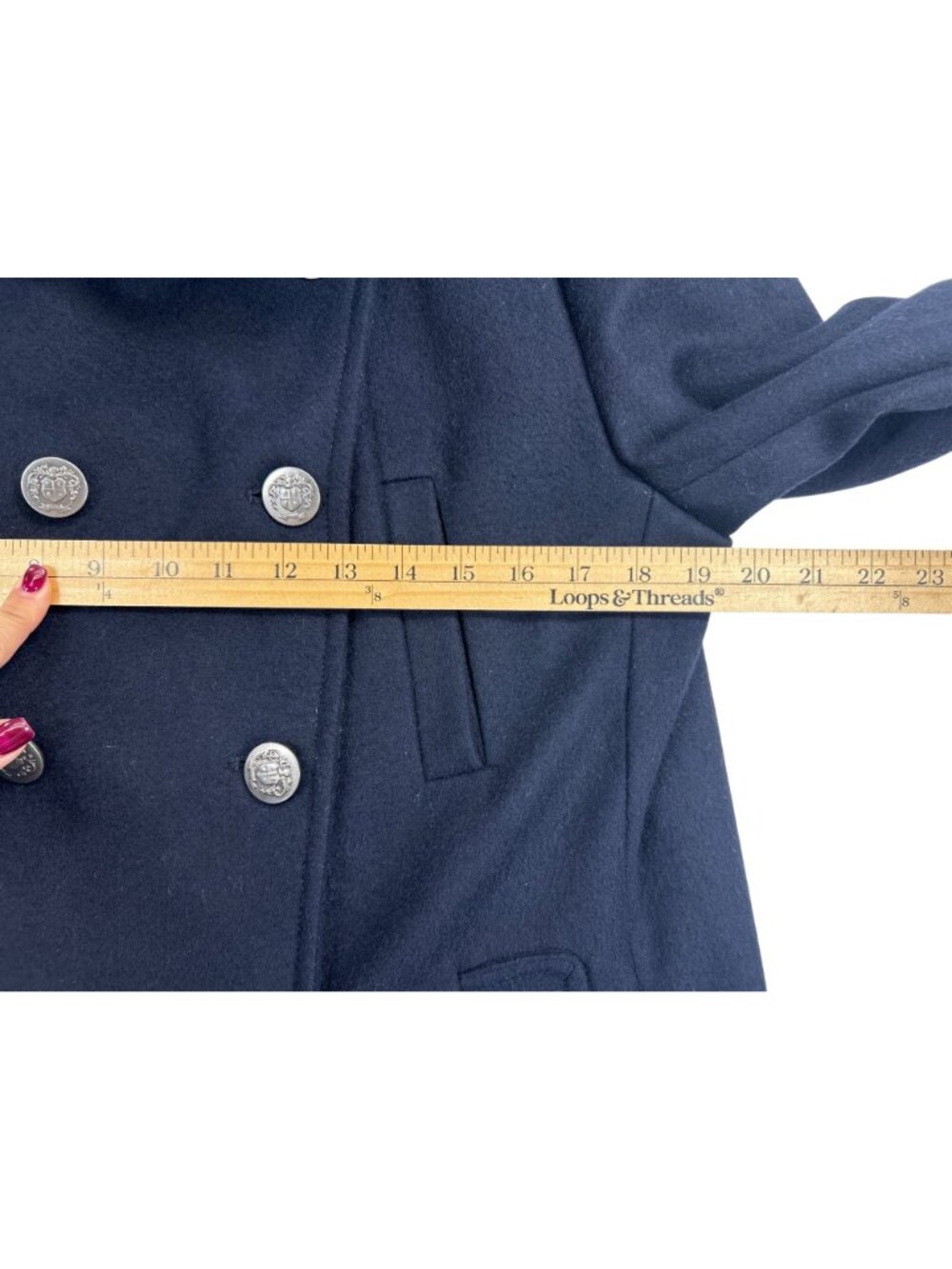 Gap Women’s M Navy Blue Wool Double Breasted Peacoat Crest Buttons Preppy - Picture 13 of 15